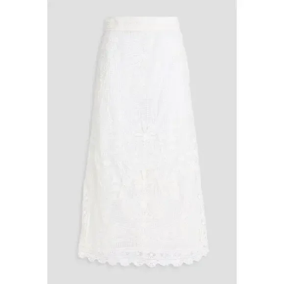 Farm Rio White Guipure Crochet Lace Midi Skirt, Coastal Bridal Boho Beachy Large - Picture 3 of 16